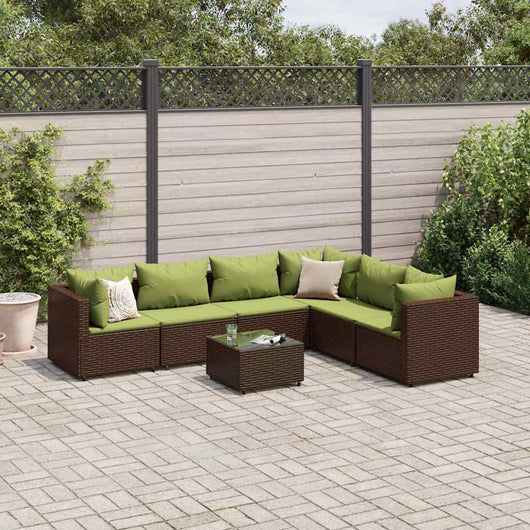 vidaXL Set Divani da Giardino 7 pz con Cuscini in Polyrattan Marrone
