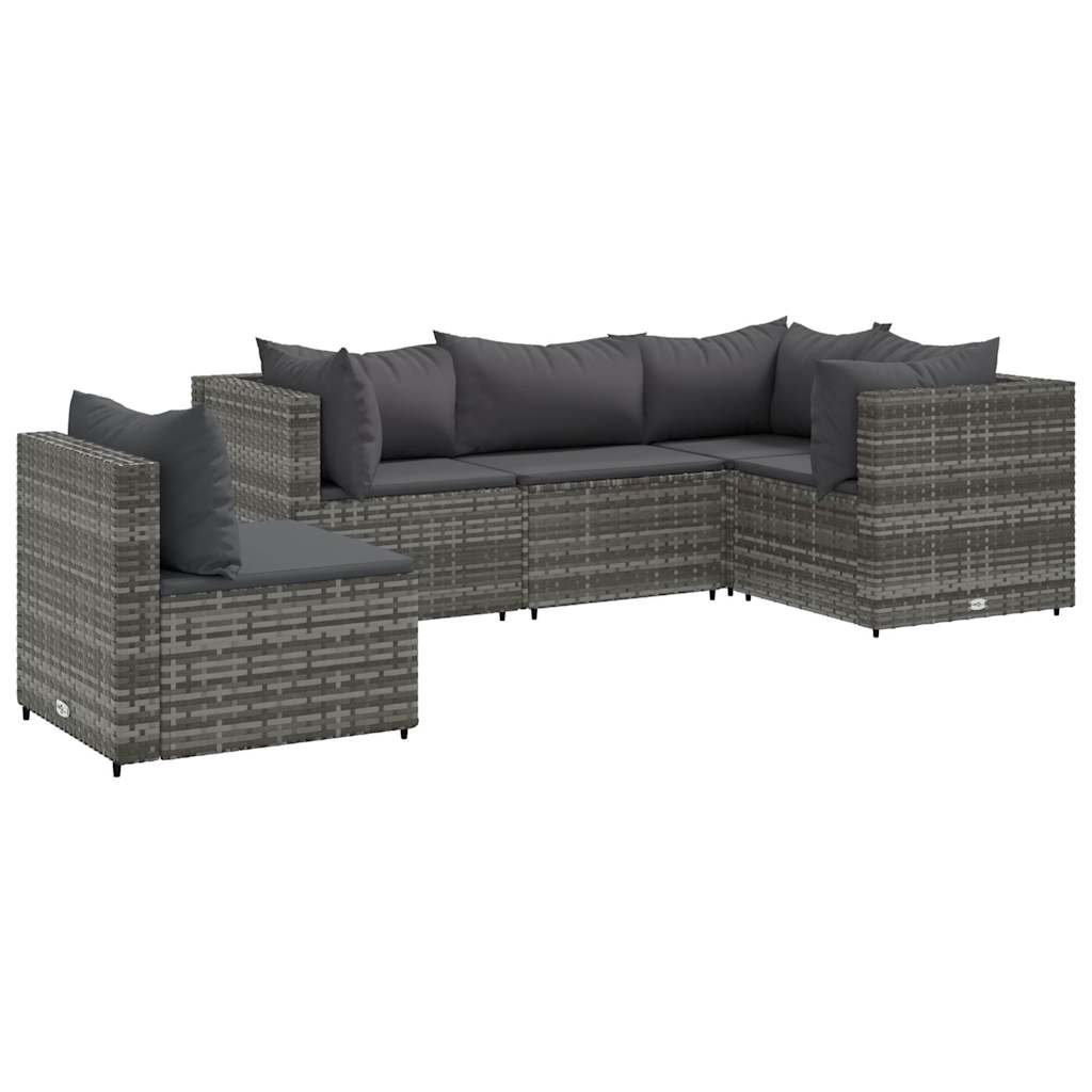 Set Divani da Giardino 5 pz con Cuscini in Polyrattan Grigio 3308154