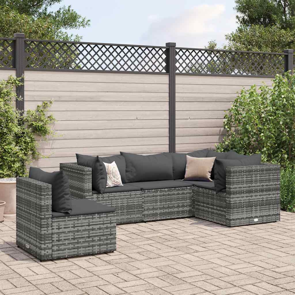 Set Divani da Giardino 5 pz con Cuscini in Polyrattan Grigio 3308154