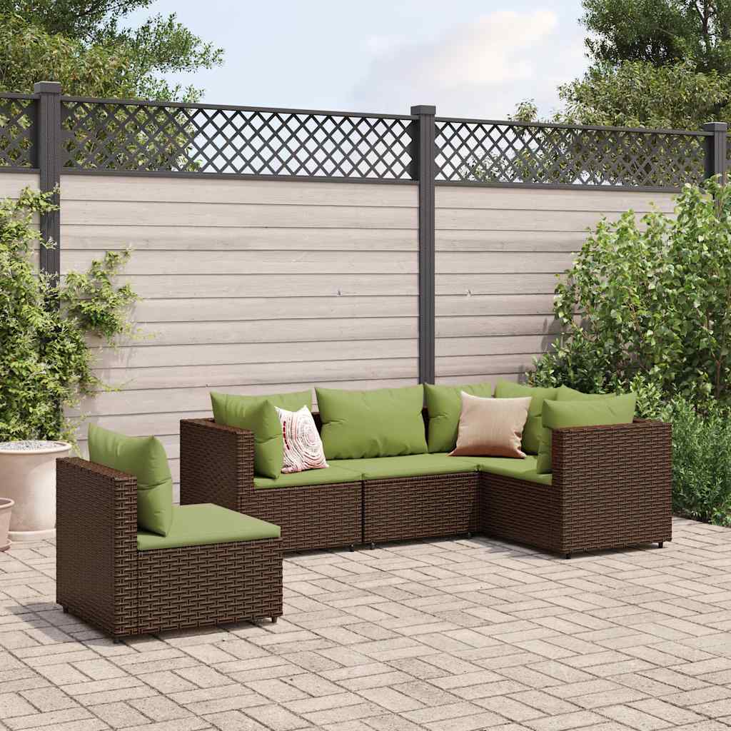 Set Divani da Giardino 5 pz con Cuscini Marrone in Polyrattan 3308158