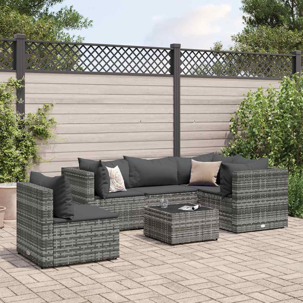 Set Divani da Giardino 6 pz con Cuscini in Polyrattan Grigio 3308162