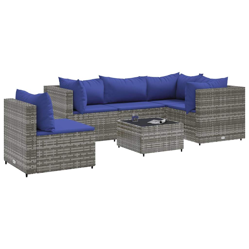 vidaXL Set Divani da Giardino 6 pz con Cuscini in Polyrattan Grigio