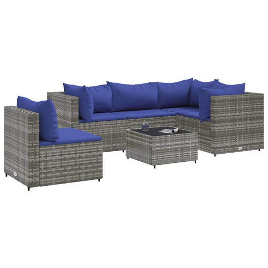 vidaXL Set Divani da Giardino 6 pz con Cuscini in Polyrattan Grigio