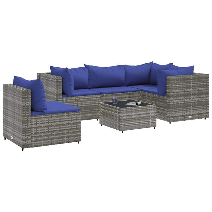 vidaXL Set Divani da Giardino 6 pz con Cuscini in Polyrattan Grigio