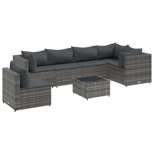 vidaXL Set Divani da Giardino 7 pz con Cuscini in Polyrattan Grigio