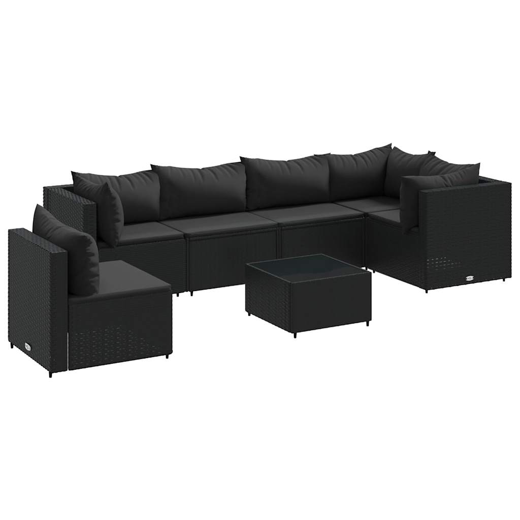vidaXL Set Salotto da Giardino con Cuscini 7pz Nero Polyrattan