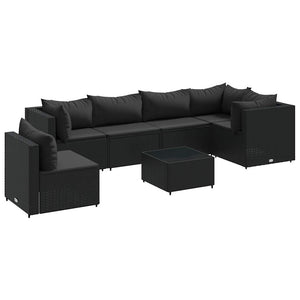 vidaXL Set Salotto da Giardino con Cuscini 7pz Nero Polyrattan