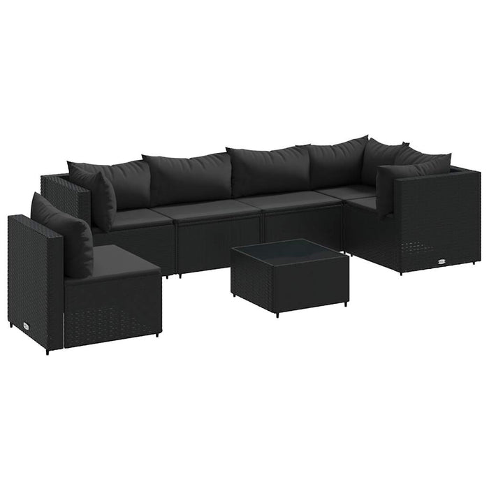 vidaXL Set Salotto da Giardino con Cuscini 7pz Nero Polyrattan