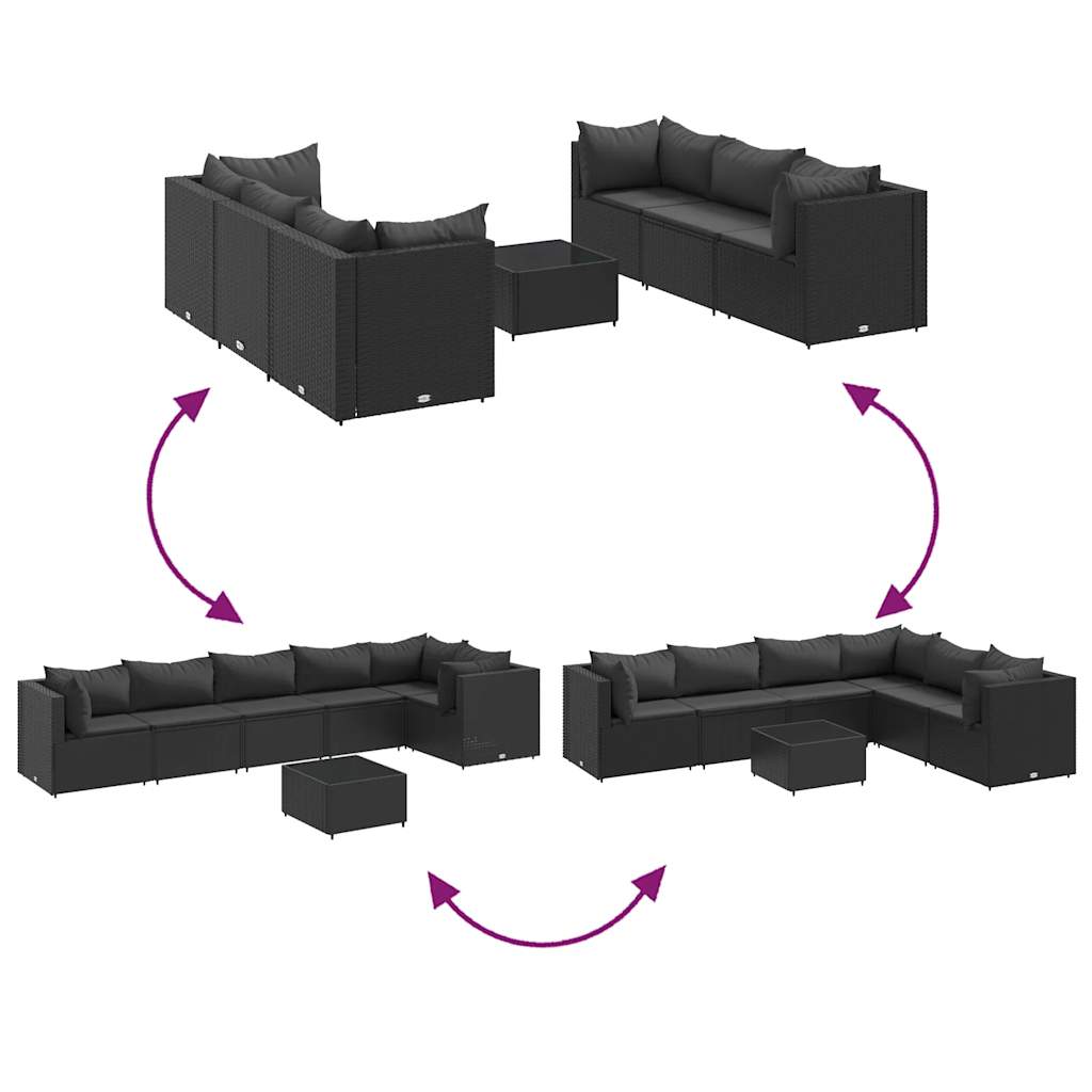 vidaXL Set Salotto da Giardino con Cuscini 7pz Nero Polyrattan