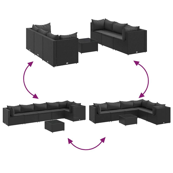 vidaXL Set Salotto da Giardino con Cuscini 7pz Nero Polyrattan