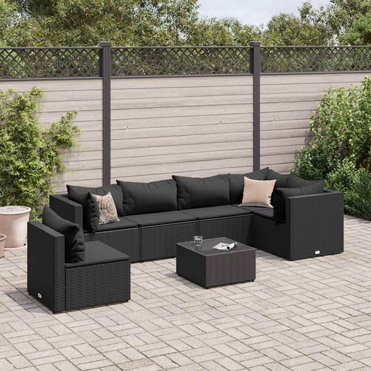 vidaXL Set Salotto da Giardino con Cuscini 7pz Nero Polyrattan