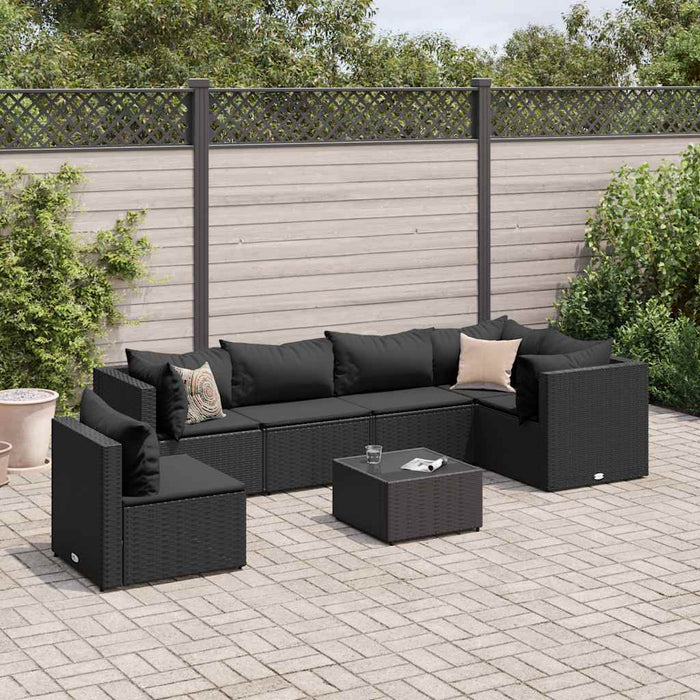 vidaXL Set Salotto da Giardino con Cuscini 7pz Nero Polyrattan