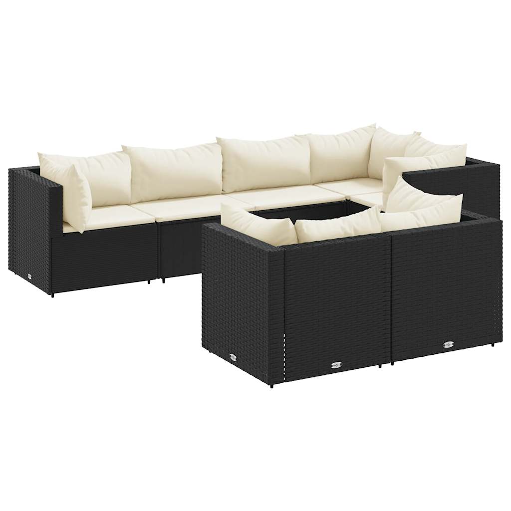 vidaXL Set Salotto da Giardino con Cuscini 7pz Nero Polyrattan