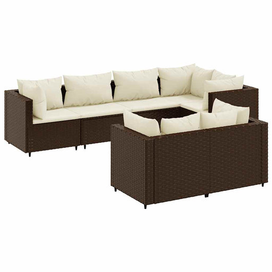 vidaXL Set Divani da Giardino 7 pz con Cuscini in Polyrattan Marrone