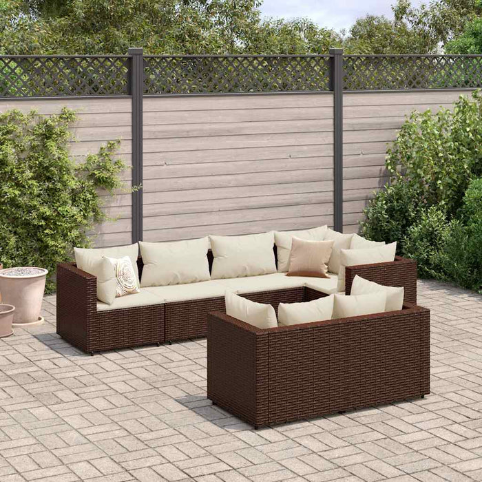 vidaXL Set Divani da Giardino 7 pz con Cuscini in Polyrattan Marrone