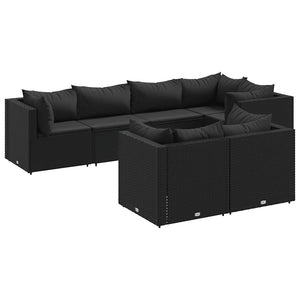 vidaXL Set Salotto da Giardino con Cuscini 7pz Nero Polyrattan