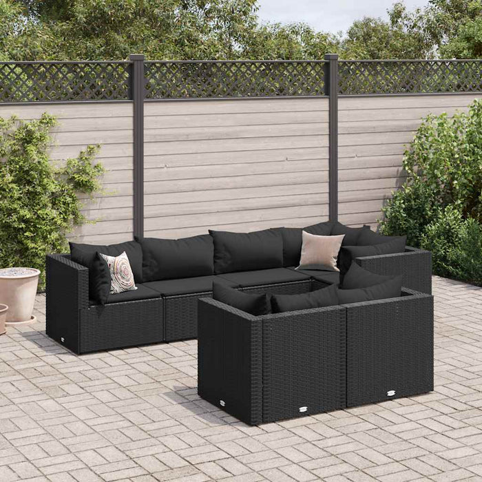 vidaXL Set Salotto da Giardino con Cuscini 7pz Nero Polyrattan