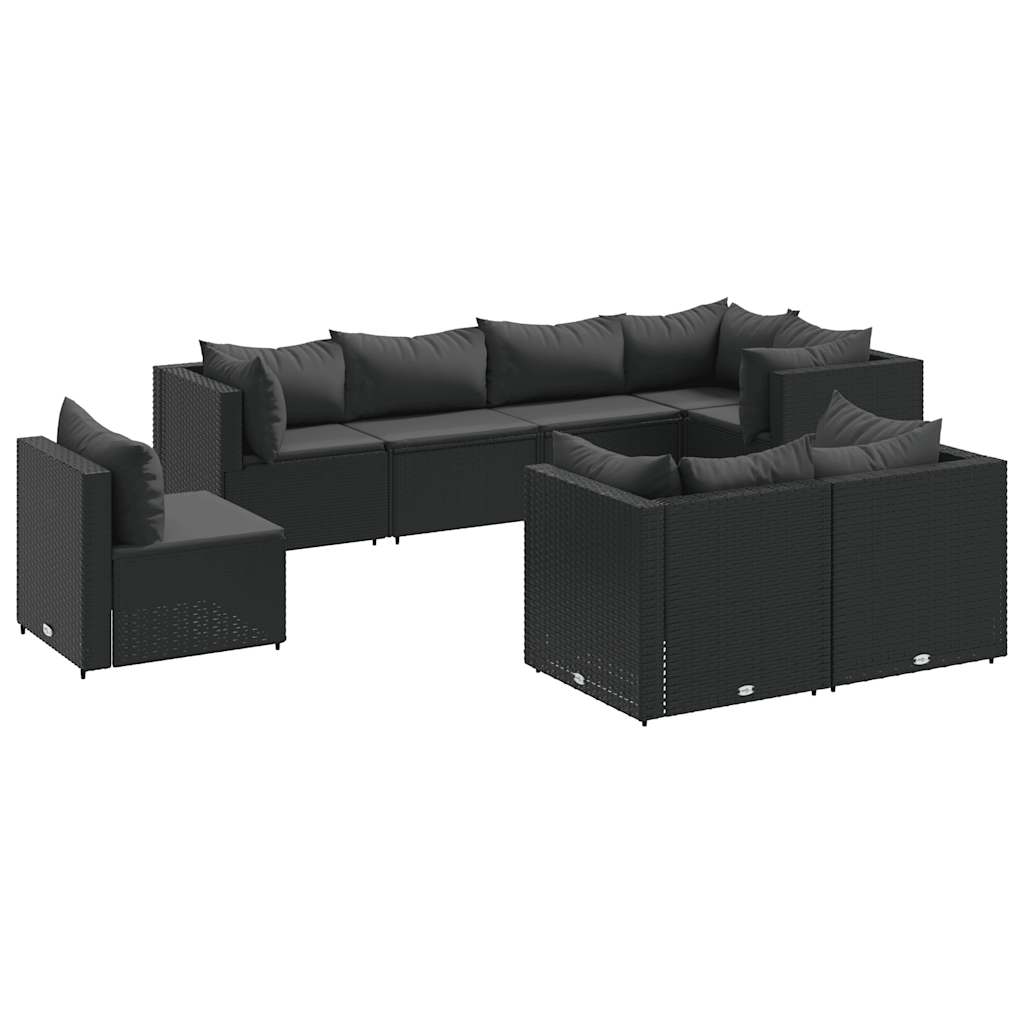 Set Mobili da Giardino con Cuscini 8 pz Nero in Polyrattan