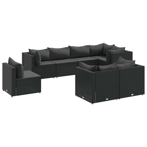 Set Mobili da Giardino con Cuscini 8 pz Nero in Polyrattan