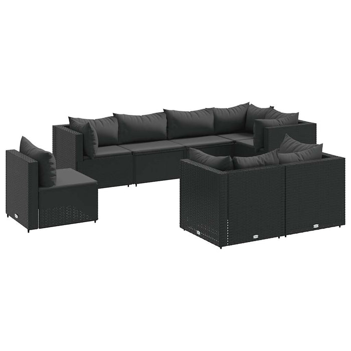 Set Mobili da Giardino con Cuscini 8 pz Nero in Polyrattan