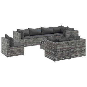 vidaXL Set Divani da Giardino 9 pz con Cuscini in Polyrattan Grigio