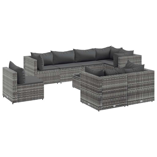 vidaXL Set Divani da Giardino 9 pz con Cuscini in Polyrattan Grigio