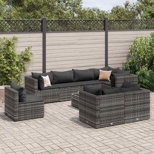 vidaXL Set Divani da Giardino 9 pz con Cuscini in Polyrattan Grigio