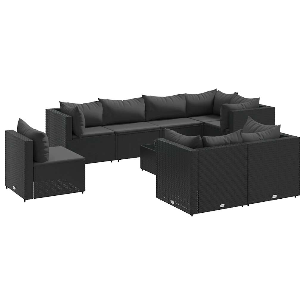 vidaXL Set Salotto da Giardino con Cuscini 9pz Nero in Polyrattan
