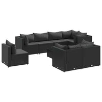 vidaXL Set Salotto da Giardino con Cuscini 9pz Nero in Polyrattan