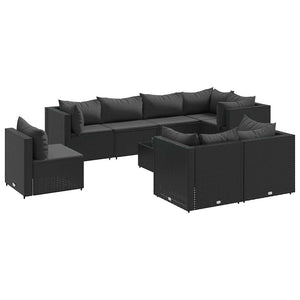 vidaXL Set Salotto da Giardino con Cuscini 9pz Nero in Polyrattan