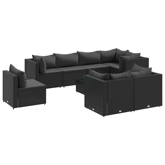 vidaXL Set Salotto da Giardino con Cuscini 9pz Nero in Polyrattan