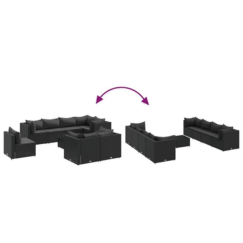 vidaXL Set Salotto da Giardino con Cuscini 9pz Nero in Polyrattan