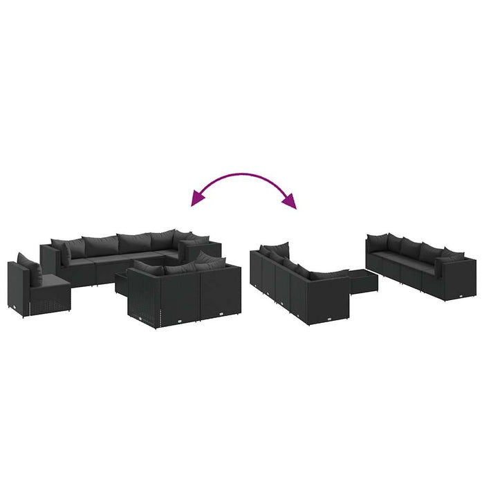 vidaXL Set Salotto da Giardino con Cuscini 9pz Nero in Polyrattan