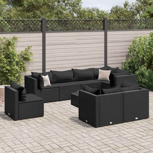 vidaXL Set Salotto da Giardino con Cuscini 9pz Nero in Polyrattan