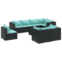 Set Salotto da Giardino con Cuscini 9pz Nero in Polyrattan 3308204