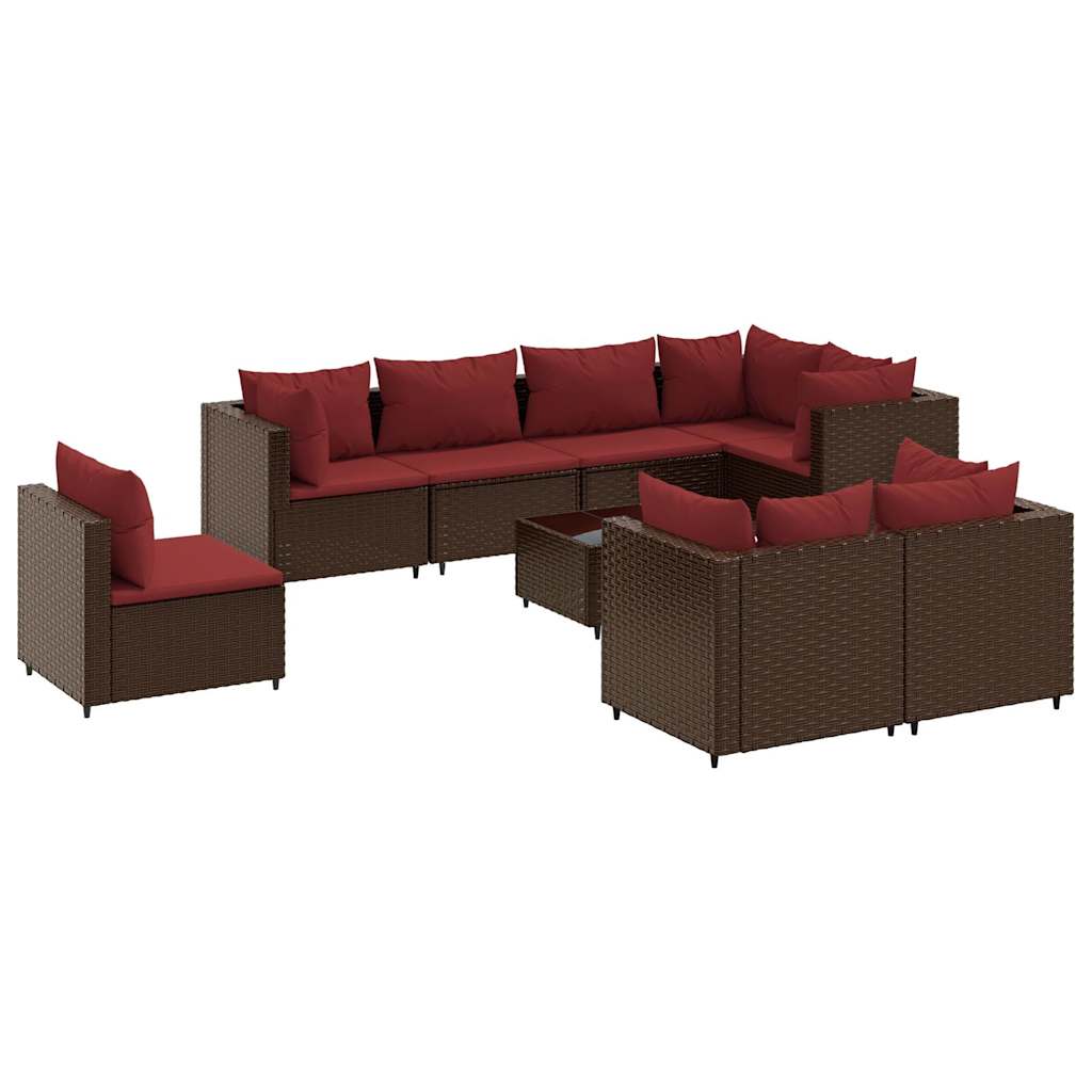 Set Divani da Giardino 9 pz con Cuscini in Polyrattan Marrone 3308205