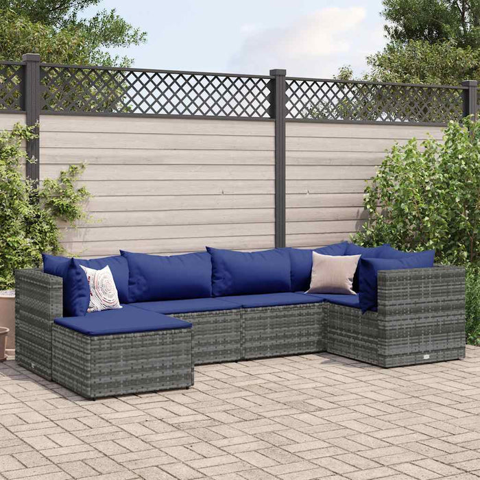 vidaXL Set Divani da Giardino 6 pz con Cuscini in Polyrattan Grigio