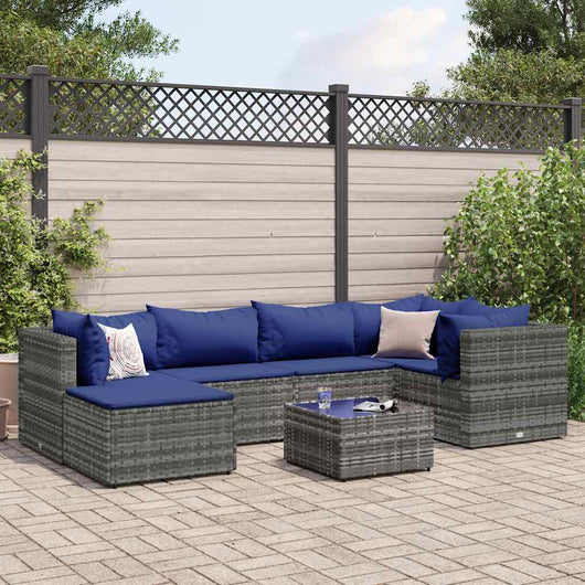 vidaXL Set Divani da Giardino 7 pz con Cuscini in Polyrattan Grigio