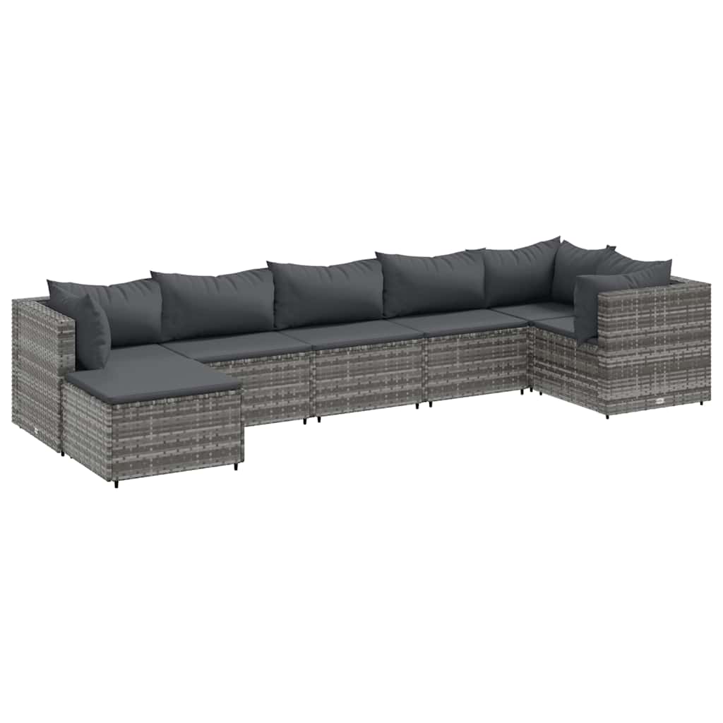 Set Divani da Giardino 7 pz con Cuscini in Polyrattan Grigio 3308226