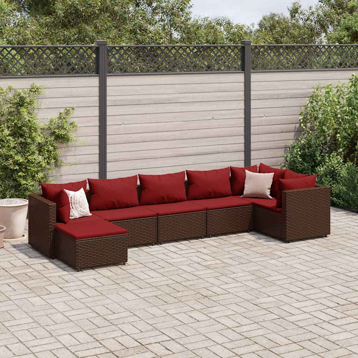 vidaXL Set Divani da Giardino 7 pz con Cuscini in Polyrattan Marrone