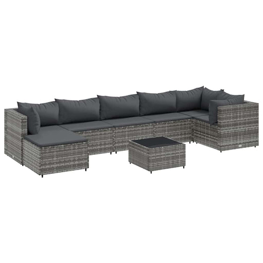 vidaXL Set Divani da Giardino 8 pz con Cuscini in Polyrattan Grigio