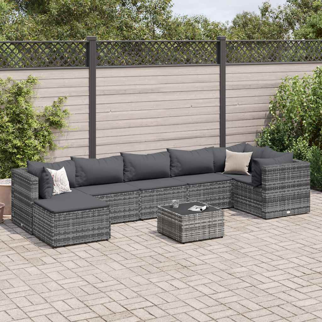 vidaXL Set Divani da Giardino 8 pz con Cuscini in Polyrattan Grigio