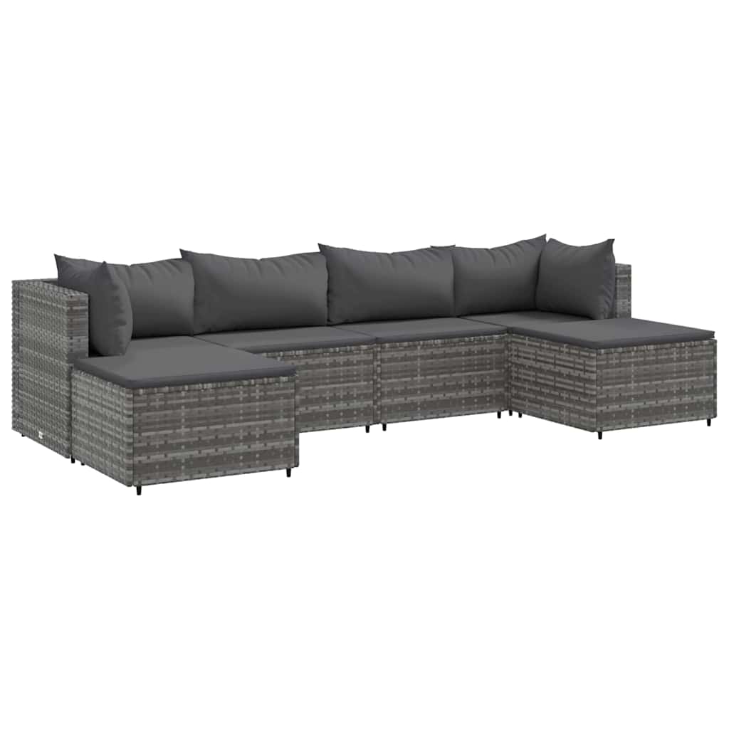 vidaXL Set Divani da Giardino 6 pz con Cuscini in Polyrattan Grigio