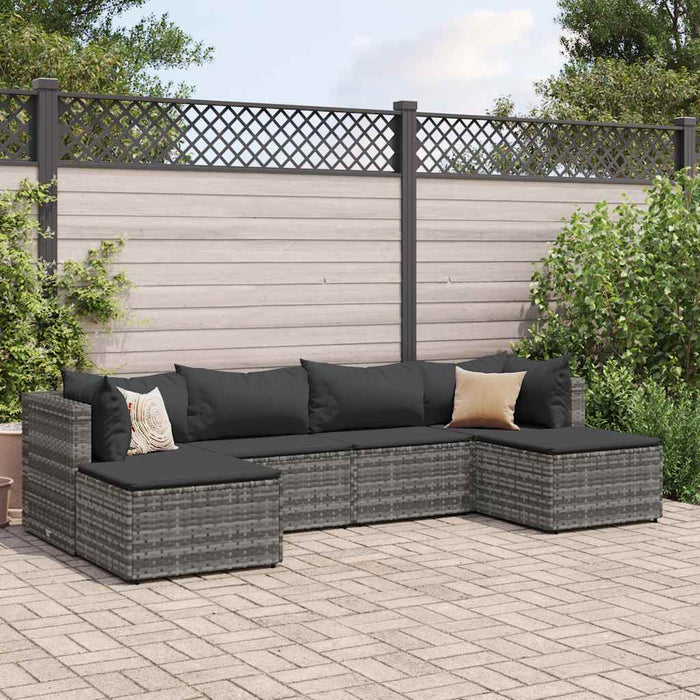 vidaXL Set Divani da Giardino 6 pz con Cuscini in Polyrattan Grigio