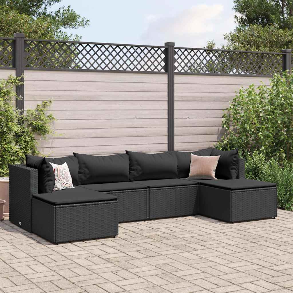 vidaXL Set Mobili da Giardino 6 pz con Cuscini in Polyrattan Nero
