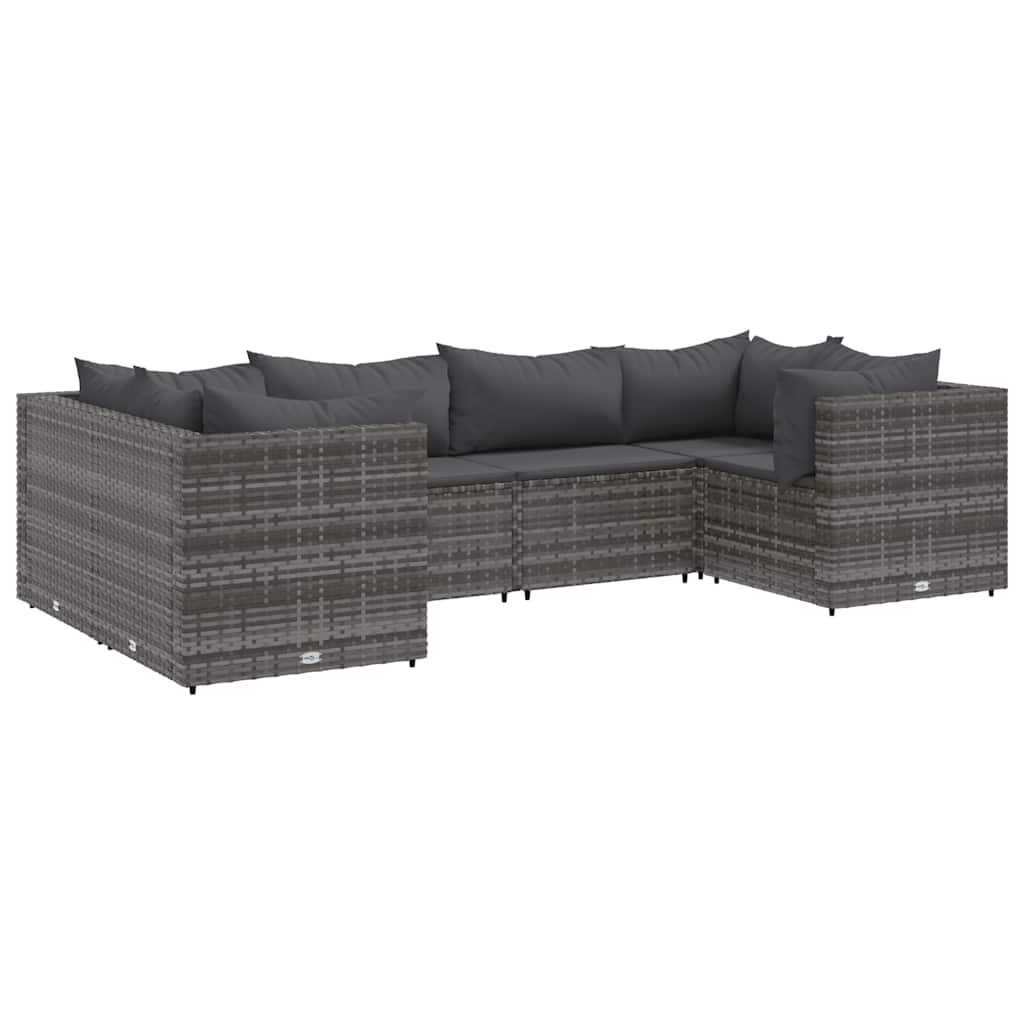 Set Divani da Giardino 6 pz con Cuscini in Polyrattan Grigio 3308250