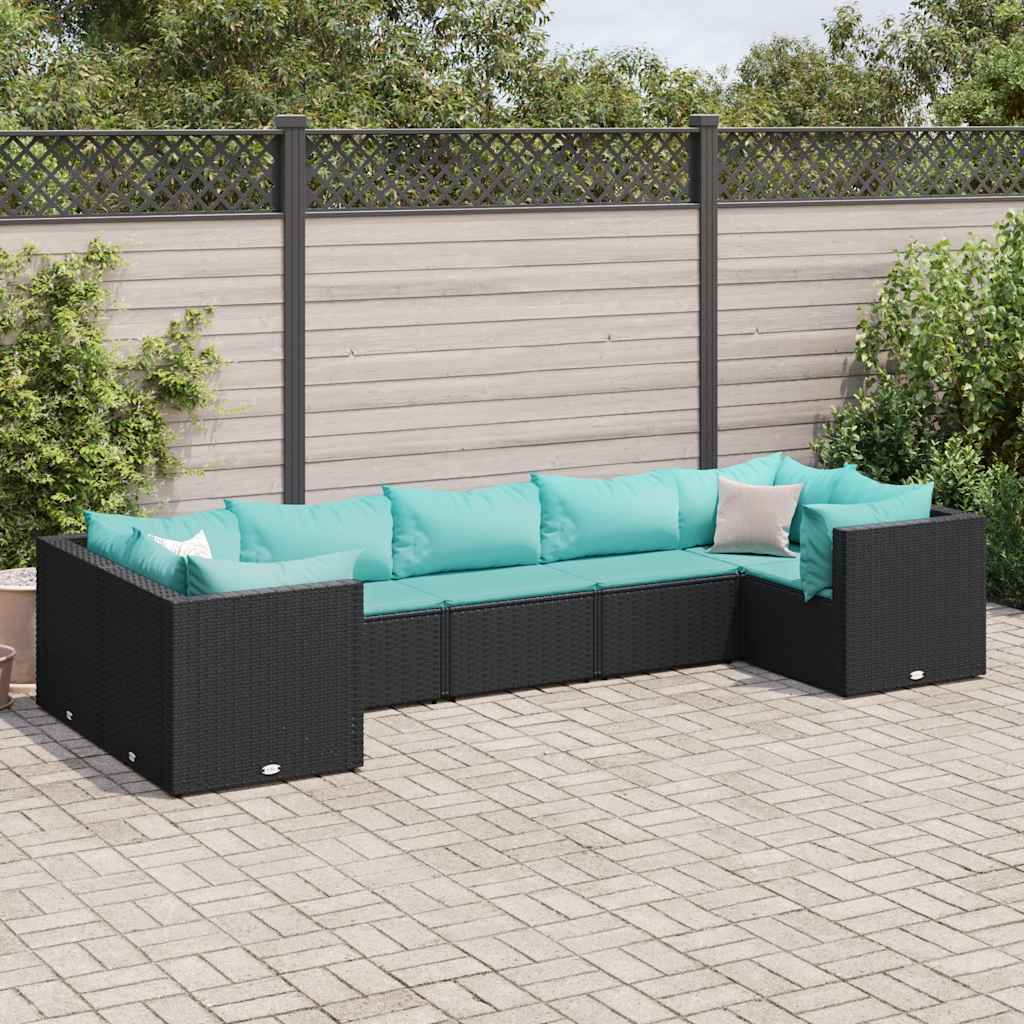 vidaXL Set Salotto da Giardino con Cuscini 7pz Nero Polyrattan