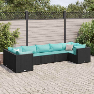 vidaXL Set Salotto da Giardino con Cuscini 7pz Nero Polyrattan