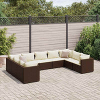 Set Divani da Giardino 9 pz con Cuscini in Polyrattan Marrone 3308265