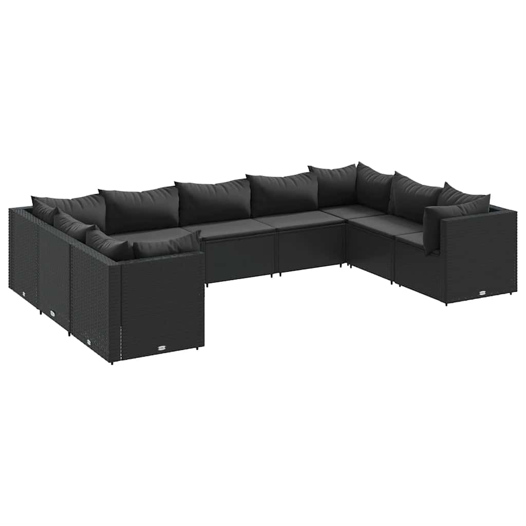 Set Salotto da Giardino con Cuscini 9pz Nero in Polyrattan